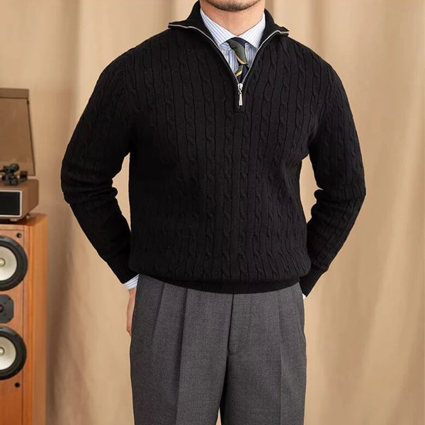 Cable-Knit Polo Sweater